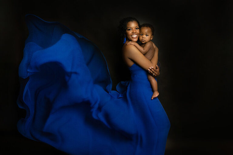 Mommy and Me Photography blue dress with baby
