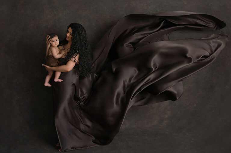 Mommy and Me Photography dark brown dress with baby
