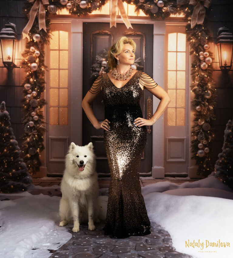 Christmas backdrop with a dog