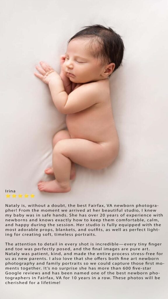Minimal cream-toned newborn portrait with five-star Fairfax review
